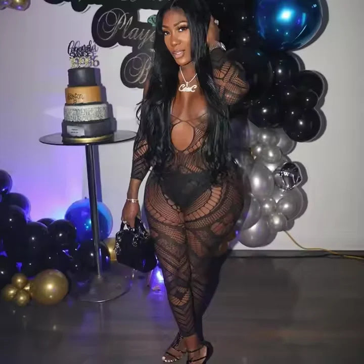 Summer One Piece Romper See Through Bodystocking Hollow Out Jumpsuit Bodycon Sexy Party Club Erotic Bodysuits W569