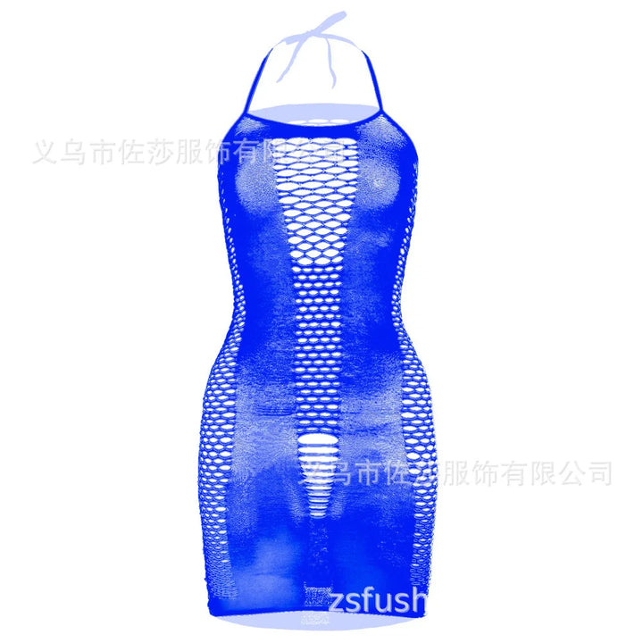 2024 New off Shoulder Red Hollow Out Strap Nylon Women Fishnet Dress Lingerie Bodystocking Plus Size for Women W319