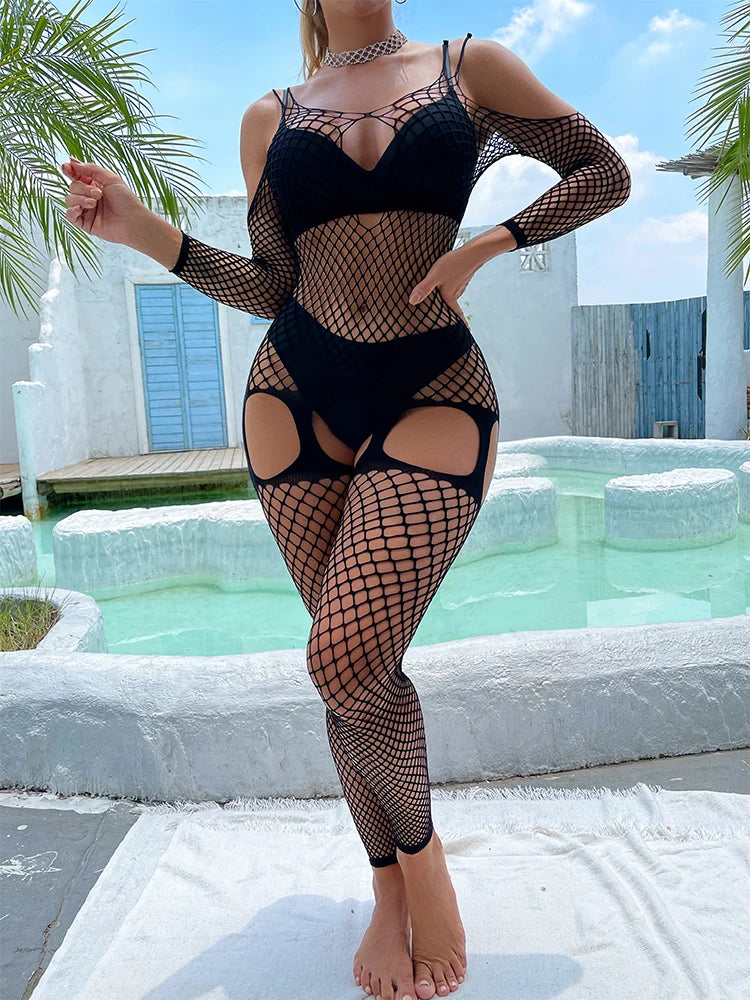 Wholesale Sexy Crotchless Body Stocking Hosiery Women's Sexy Mesh Sheer Lingerie Bodystocking Bodysuits Femme Sexy