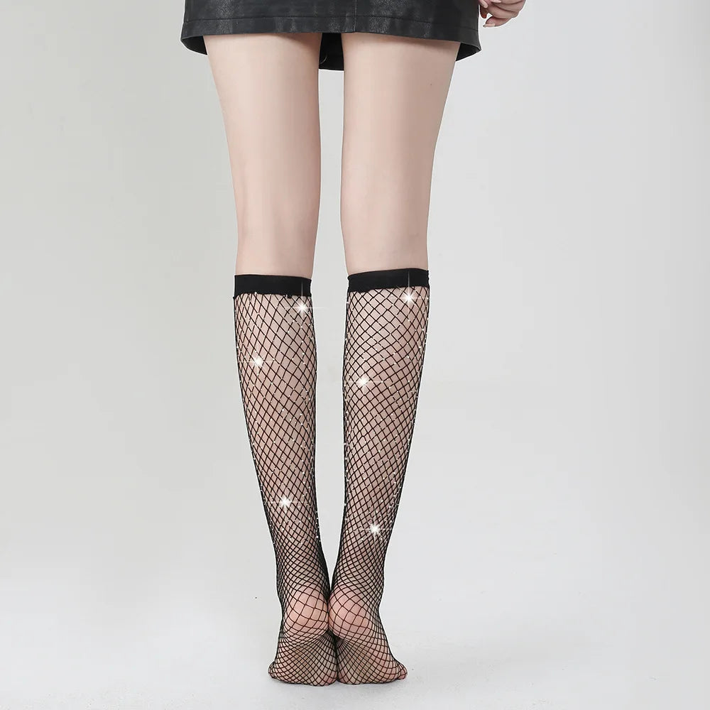 Women Sexy Fishnets Stockings Tights Sexy Fishnets Hosiery Knee Socks Nylon Rhinestone Fishnets Socks