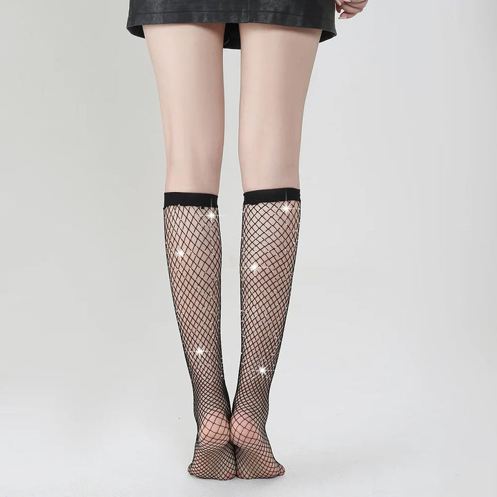Women Sexy Fishnets Stockings Tights Sexy Fishnets Hosiery Knee Socks Nylon Rhinestone Fishnets Socks