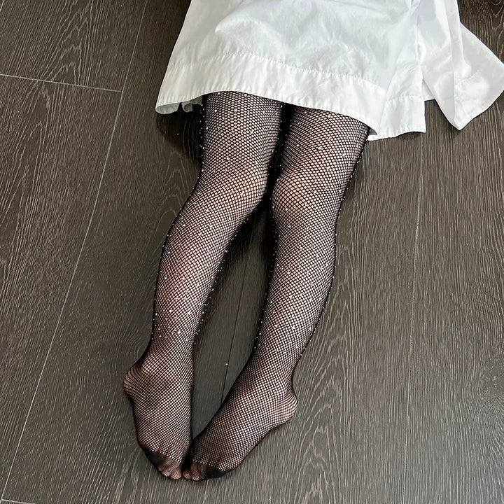 Wholesale Children's Socks Fashion Tights for Children Hollow Out Candy Color Hot Design Drill Girls Mesh Stockings for Festival