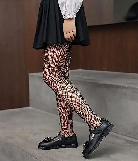 Girls Glitter Fishnet Tights Glitter Baby Leggings Mesh Carnival Stockings Sparkle Rhinestone Hollow Out Pantyhose