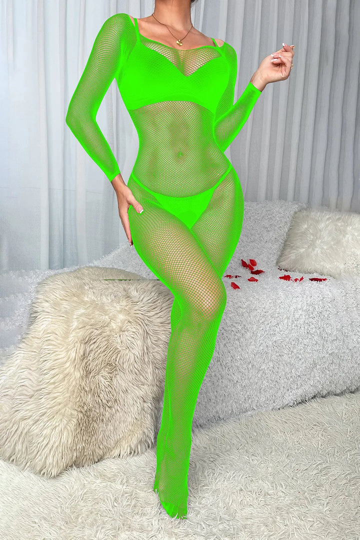 Valentine's Day Sexy Mesh Lingerie Bodysuit Women's Sexy Crotchless Body Stocking Fishnets Perspective Bodystocking