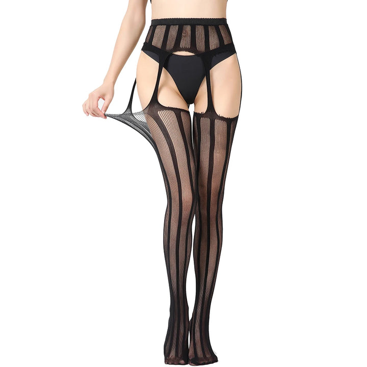 Women Sexy Lingerie Stockings Garter Belt Stripe Elastic Stockings Black Fishnet Stocking Thigh Sheer Tights Pantyhose Dropship