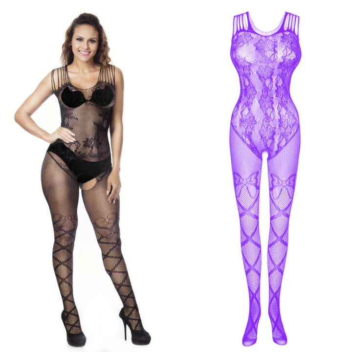 Plus Size Sexy Fishnet Bodystocking Lingerie Bows Seduction Sheer Mature Girls Sexy Black Crotchless Body Stocking