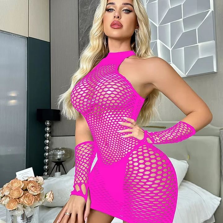 Sexy Lingerie With Sleeve Women  Body Stocking Jumpsuit Back Open Design Famale Bodysuits One Size Fits All