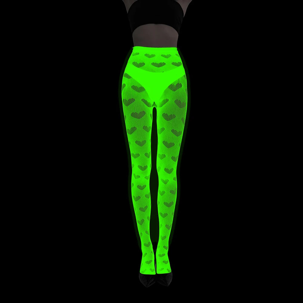 Women Body Stocking Glow in the Dark Sexy Fishnet Bodystocking Transparent Nylon Socks Mesh Pantyhose