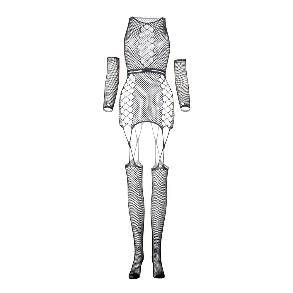 Wholesale Women's Fishnet Lingerie One-piece Lace Corset and Sleeve Coverings Sexy Bodystocking for Women