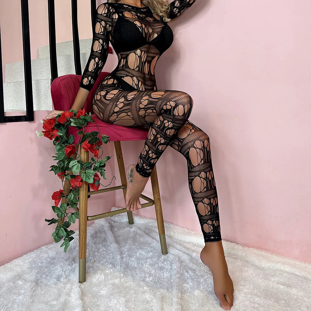 Hot Full Body Hollow Out Bodystocking Adult Women Sexy Crotchless Body Stocking Sexy Erotic Lingerie Dresses Stockings