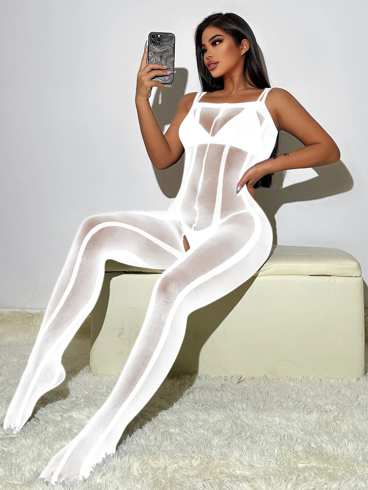 2025 New Silk Full Body Stockings Sexy Exotic Mesh Transparent Bodysuit Crotchless Lingerie Women G045