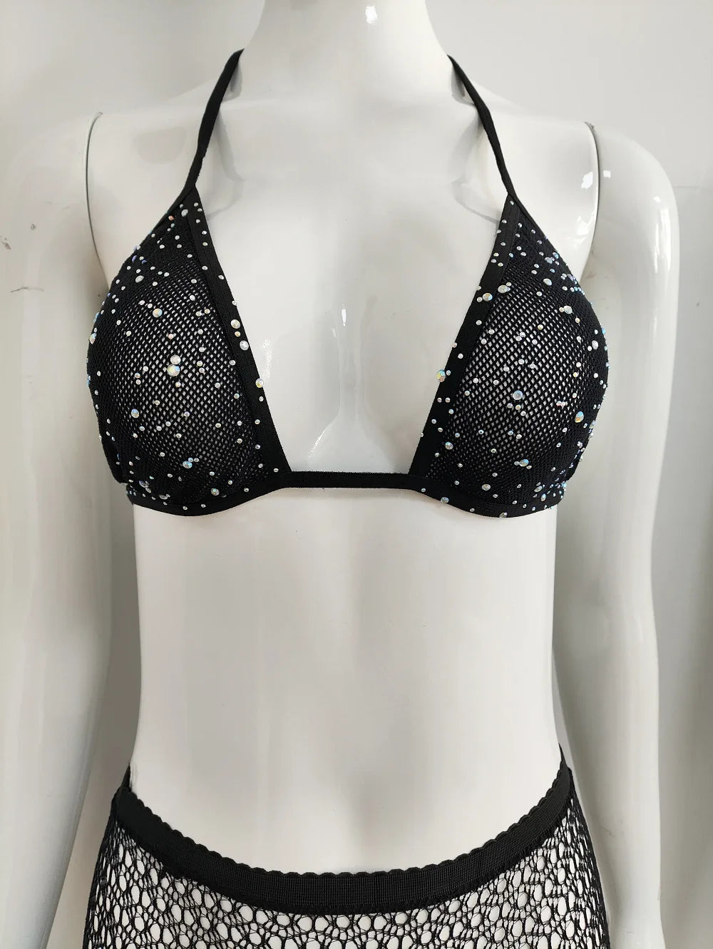 Gem Rhinestone Stockings Full Body Women Sexy Nylon Fishnets Bra Black Lace  Bodysuits Pantyhose Stockings Lingerie