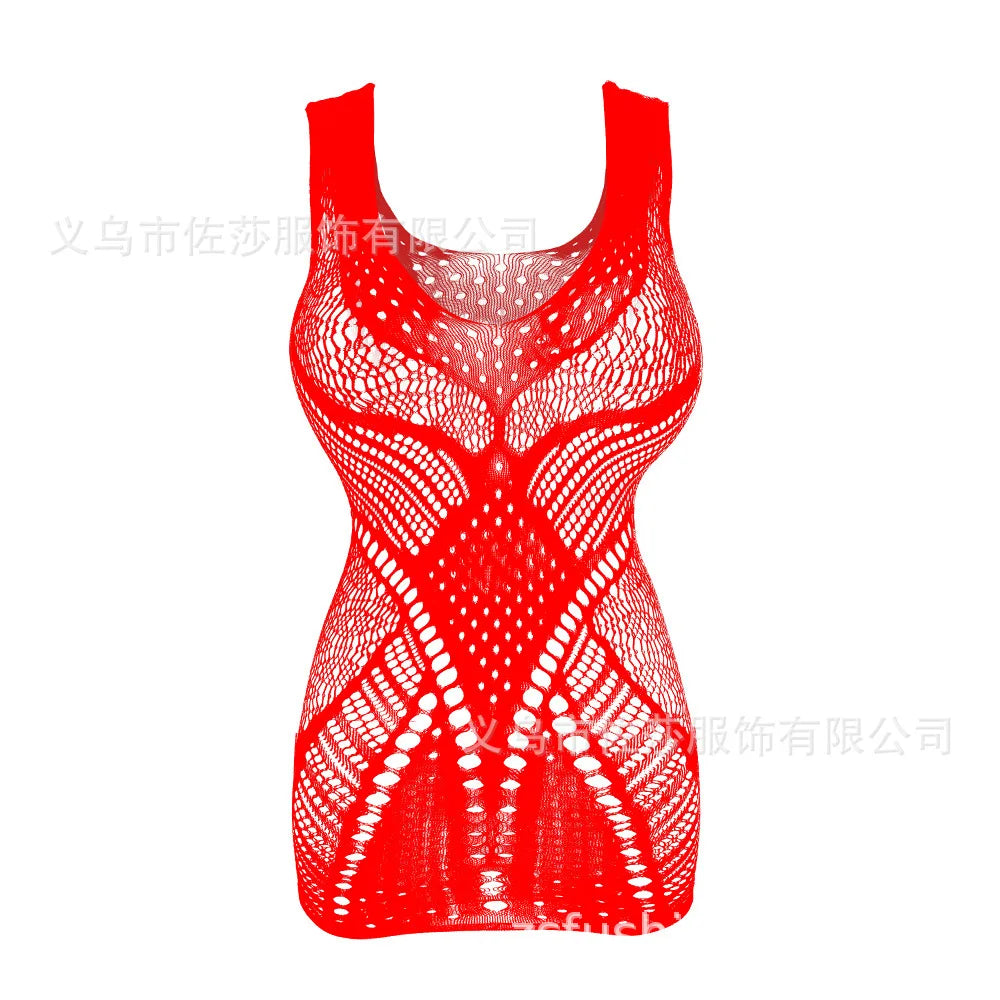 Hollow Out Women's Sexy Babydoll Sexy Crotchless Stocking Full Body 2024 Lingerie Femme Sexy Mesh  Dress Bodystocking