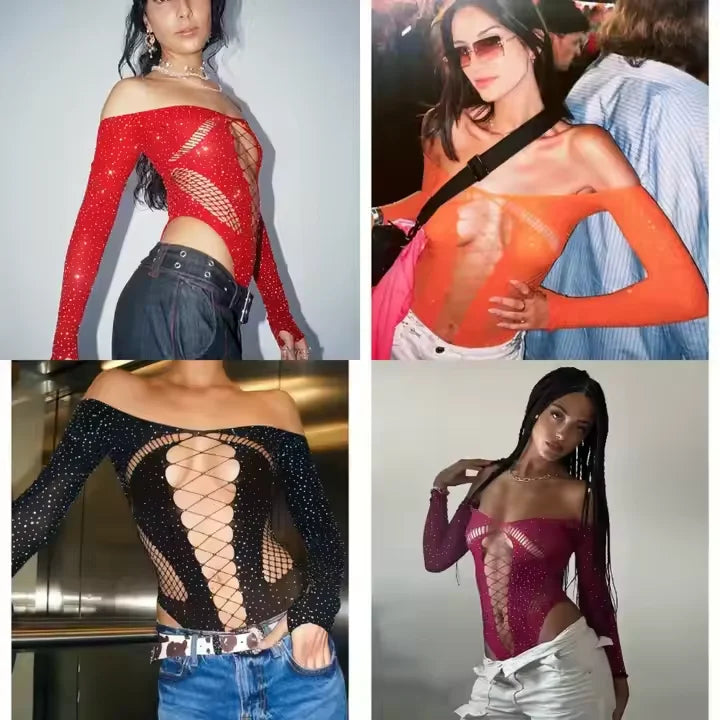 2025 New Crystal Bling Rhinestone Stockings Full Body  for Women Sexy Erotic Dancewear Lingerie Sexy Bikini Bodysuits