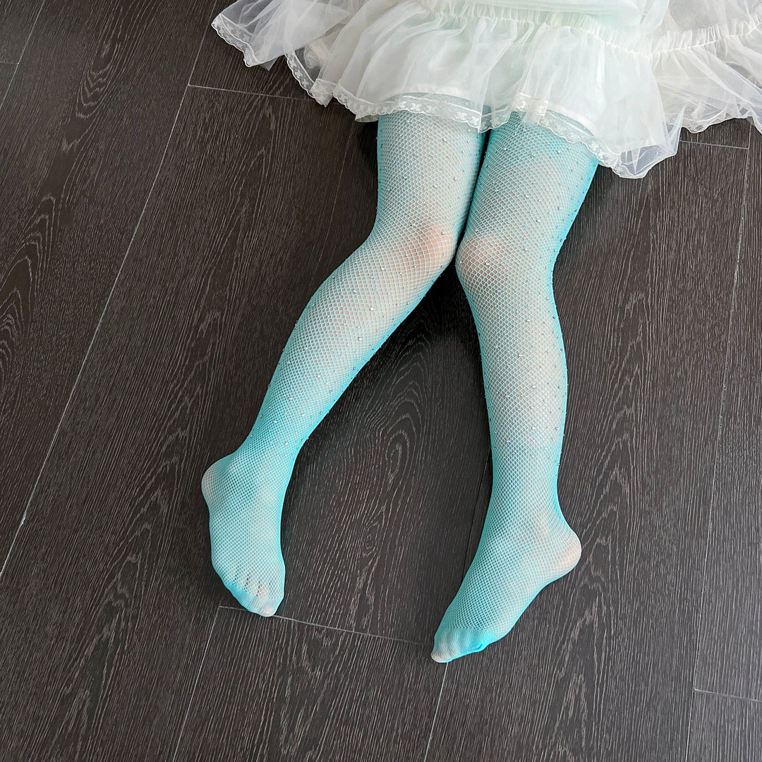 Small Weft Children's Rhinestone Fishnet Stockings White Diamond Shiny Litter Girls Pantyhose Tights Candy Color Socks