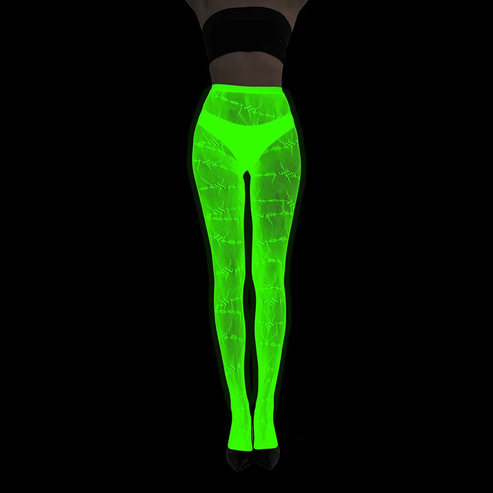 Women Body Stocking Glow in the Dark Sexy Fishnet Bodystocking Transparent Nylon Socks Mesh Pantyhose