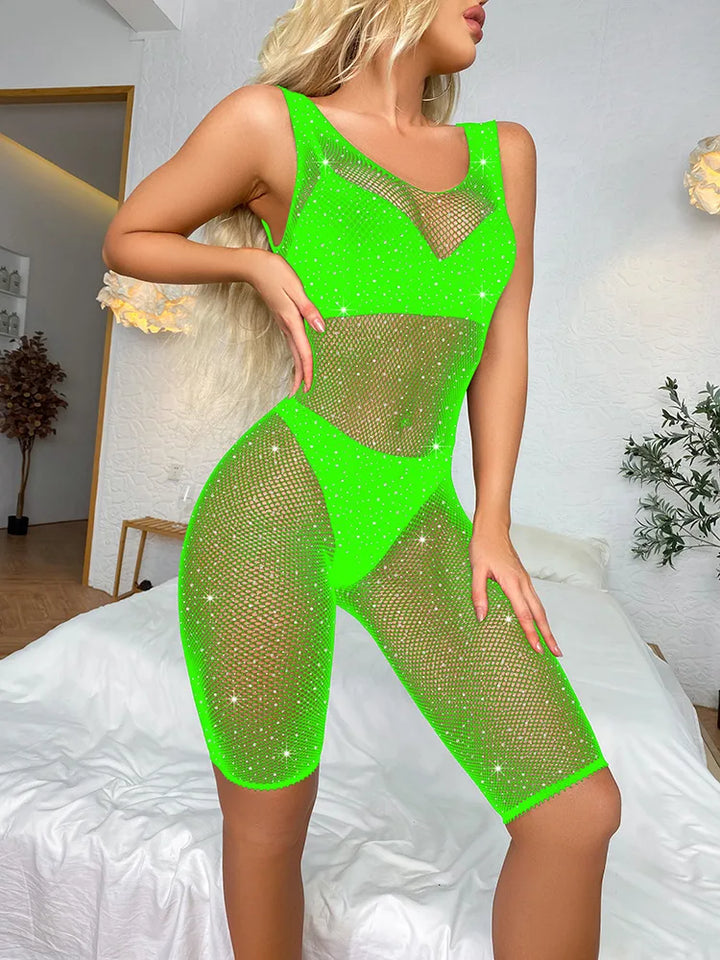 Crystal Rhinestone Stocking Women's Clothing Sexy Fishnet Pantyhose Lingerie Stockings Femme Sexy Crotchless Bodycon