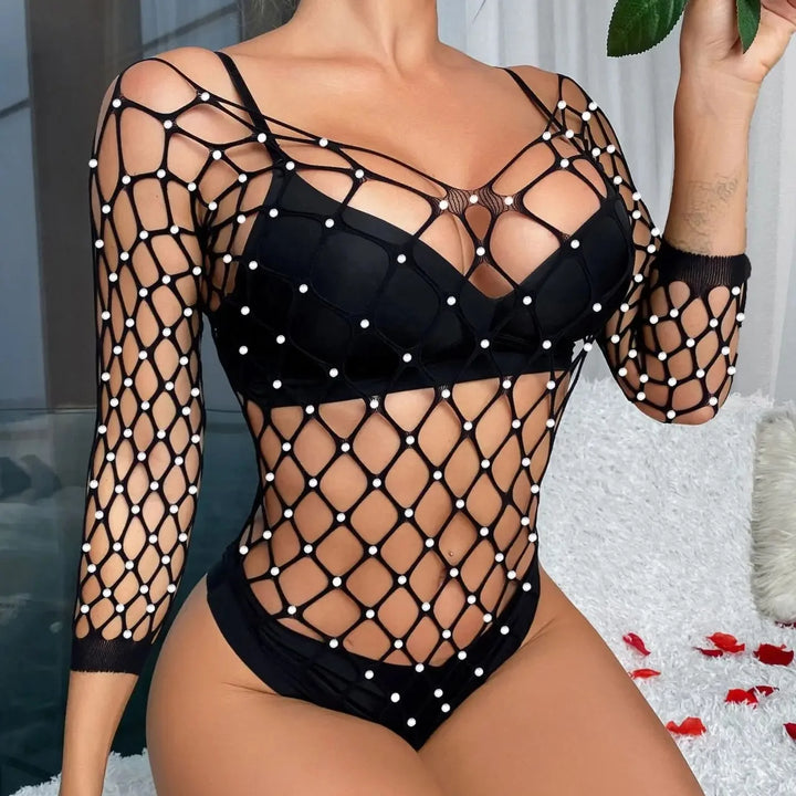 2024 Valentine's Day Women's Sexy Lingerie Crotchless Stockings Full Body Bling Rhinestone Body Stocking Lingerie