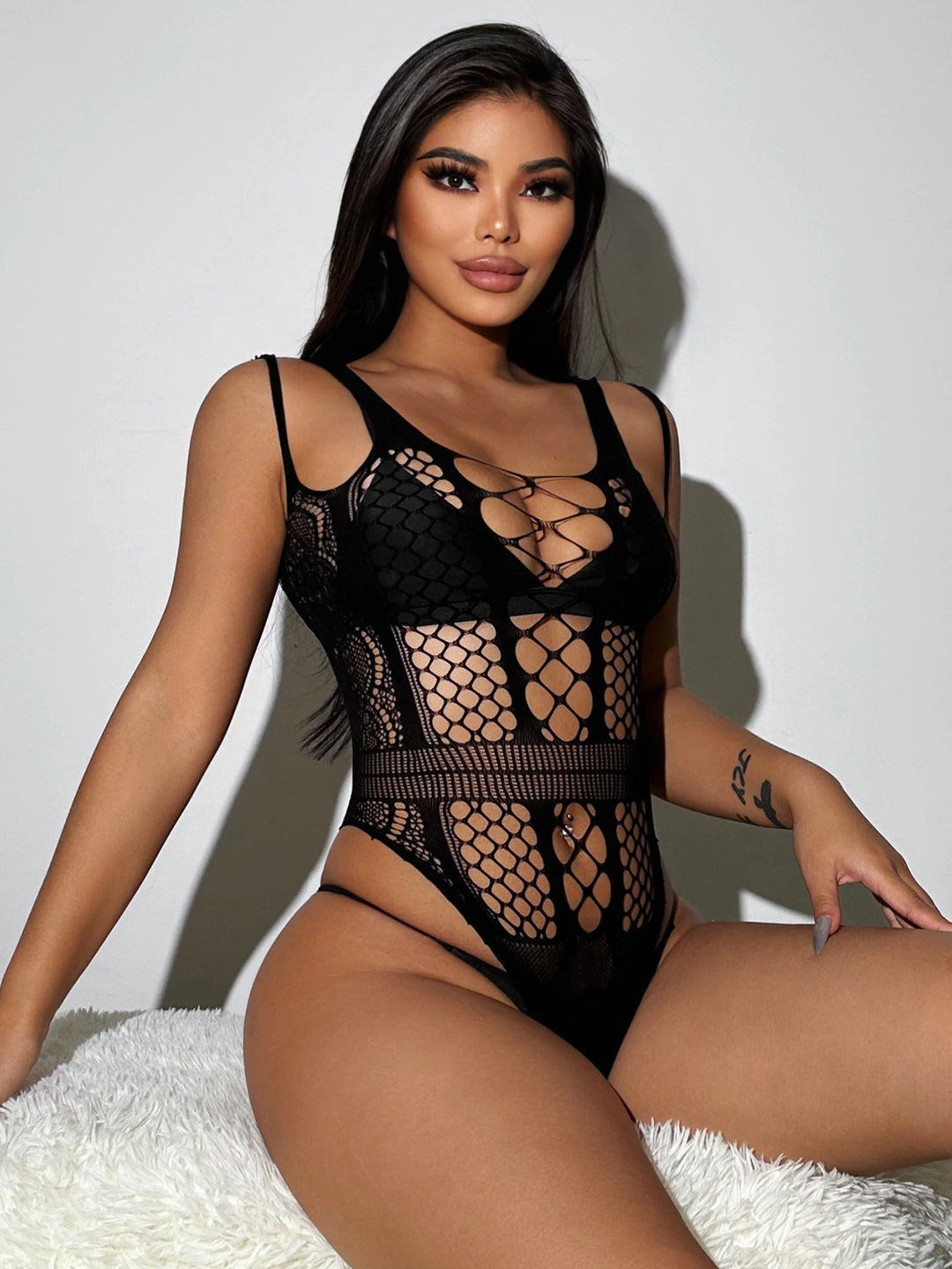 Floral Black Lace Cutout Opaque Bady Doll 2024 Mature Girls Bodysuit Sexy Crotchless Body Stocking Lingerie Erotic