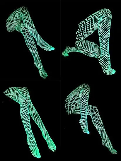 Sexy Nightwear Dress Glow in the Dark Fishnet Stockings High Waist Night-Glow Tights Party Luminous Stockings for Womens