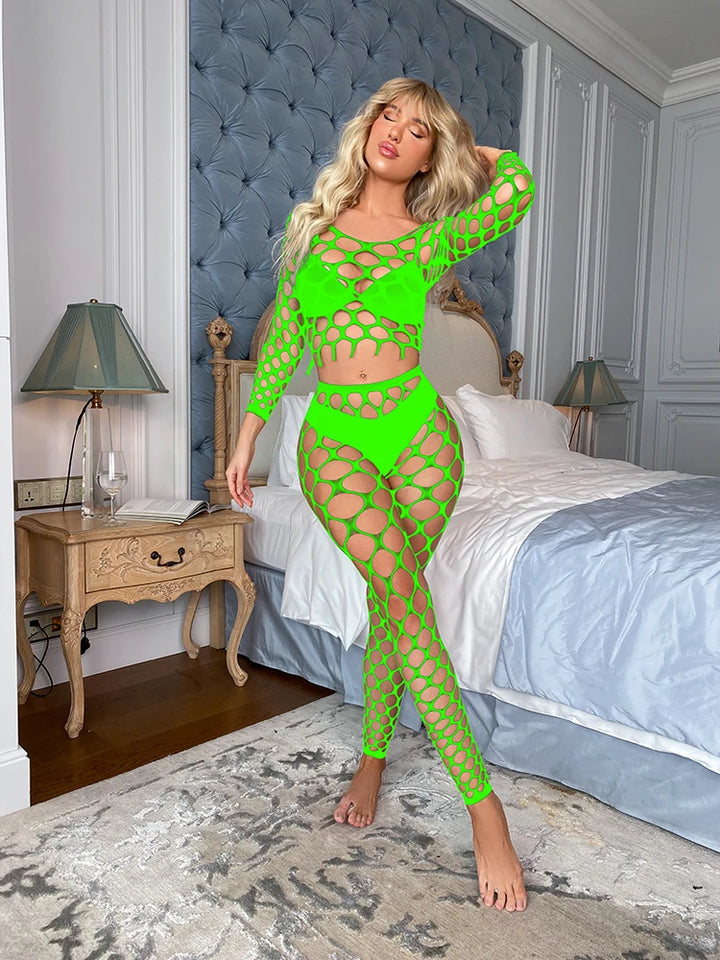 Plus Size Cutout 2PCS Sets Pantyhose Tights Big Mesh Net Lingerie Stockings Sexy Fishnets Bodystocking for Women