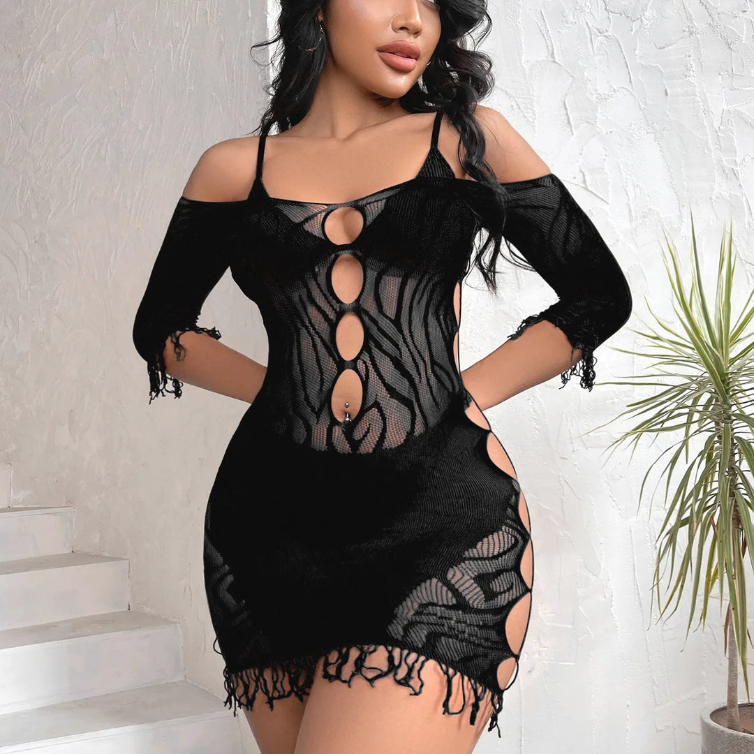 Women's Sexy Fishnet Bodystocking Mesh Lingerie Plus Size Underwear with Hollow Out Decoration Women's Shapewear W483