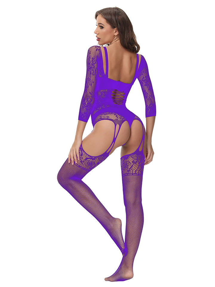 Sexy Bodystocking Lingerie Nylon Fishnets Floral Stockings Full  Body Erotic Lingerie Womens Body Doll Catsuit