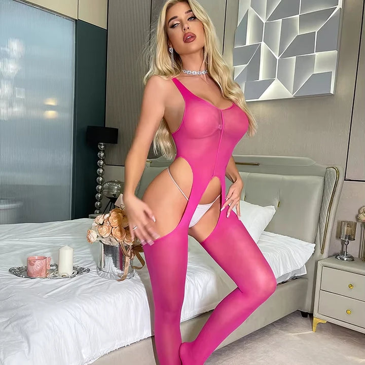 Sexy Crotchless Lingerie Women  Body Stocking Jumpsuit Back Open Design Famale Bodysuits One Size Fits All