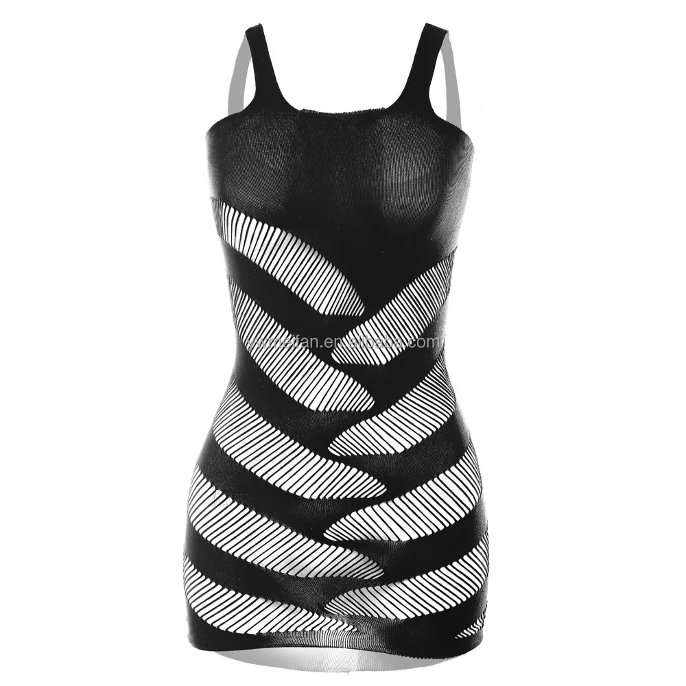 Wholesale Sexy Mesh Lingerie Dress Valentine's Day Sexy Play Suit Zebra Strips Bodysuit Nylon Fishnets Bodystocking