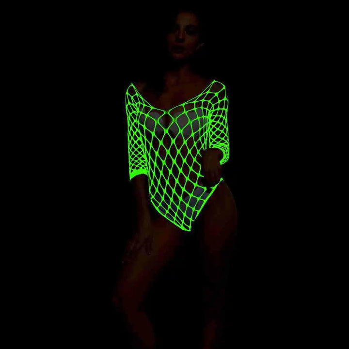 Halloween Glow in the Dark Fishnet Stockings Dress  Luminous Sexy Fishnet Pantyhose for Women's Sexy Erotic Lingerie