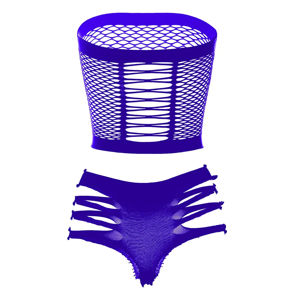 Two Piece Lingerie Underwear Bodysuit Set Women Clothing Sexy Fishnet Bodystocking Exotic Dancewear