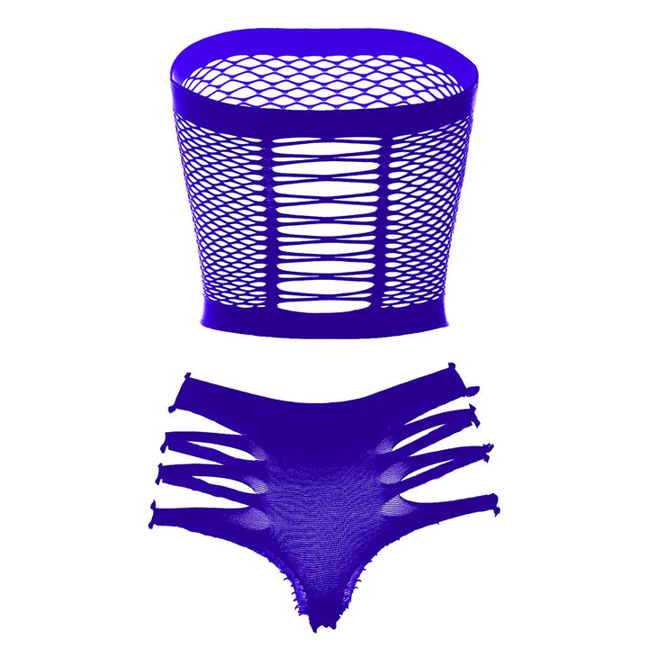 Two Piece Lingerie Underwear Bodysuit Set Women Clothing Sexy Fishnet Bodystocking Exotic Dancewear