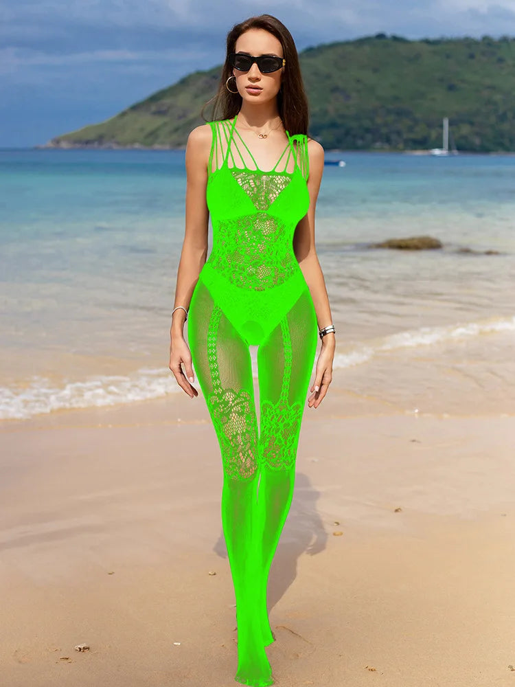 Women Sexy Body Fishnes Stocking Full Sexy Crotchless Body Stockings Mature Lace Sexy Lingerie Halter Strips Outfits