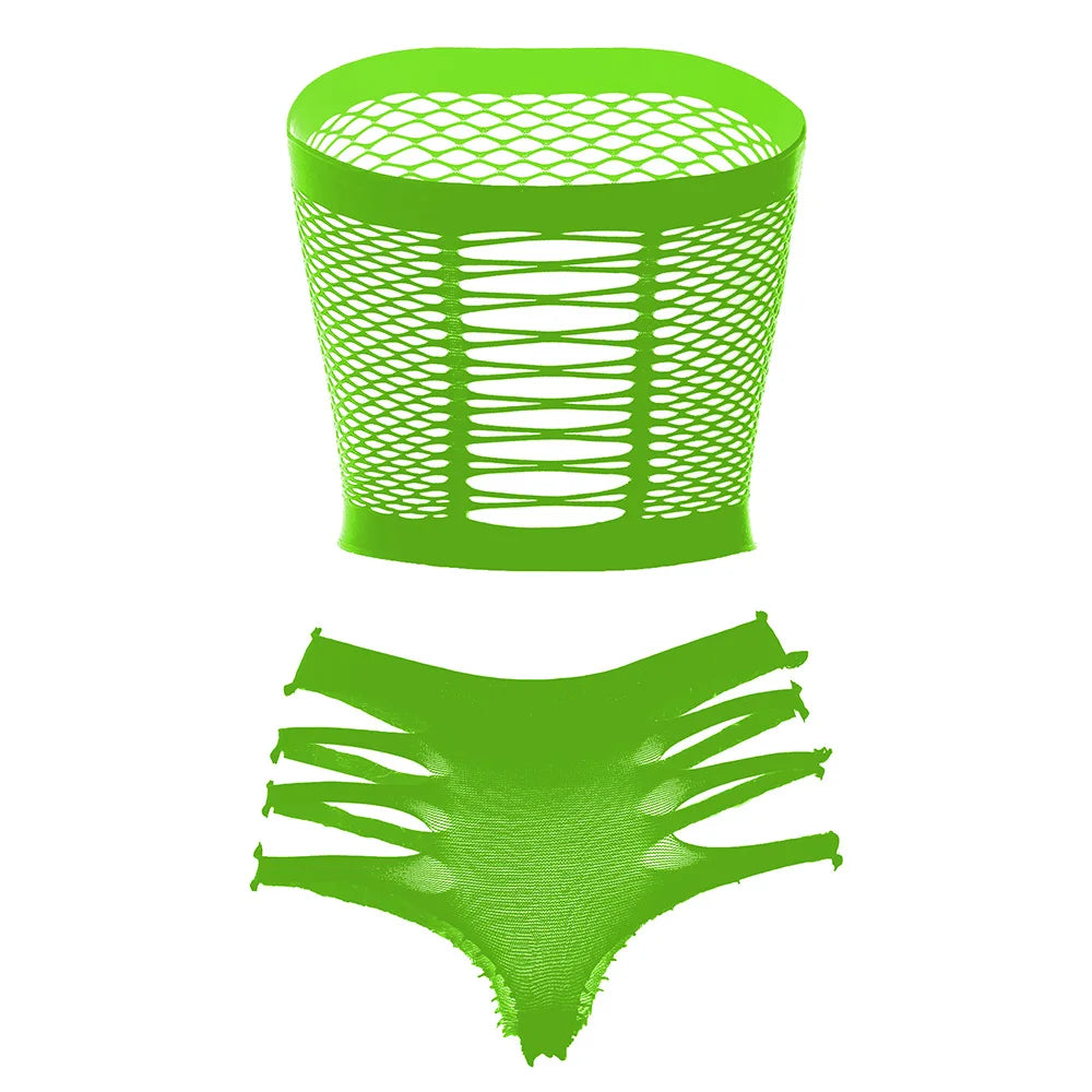 Two Piece Lingerie Underwear Bodysuit Set Women Clothing Sexy Fishnet Bodystocking Exotic Dancewear