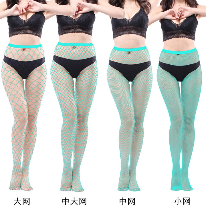 Women's Sexy Black Mesh Pantyhose Middle Mesh Fishnet Punk Dress Sexy Lingerie Nylon Hollow Out Pantyhose