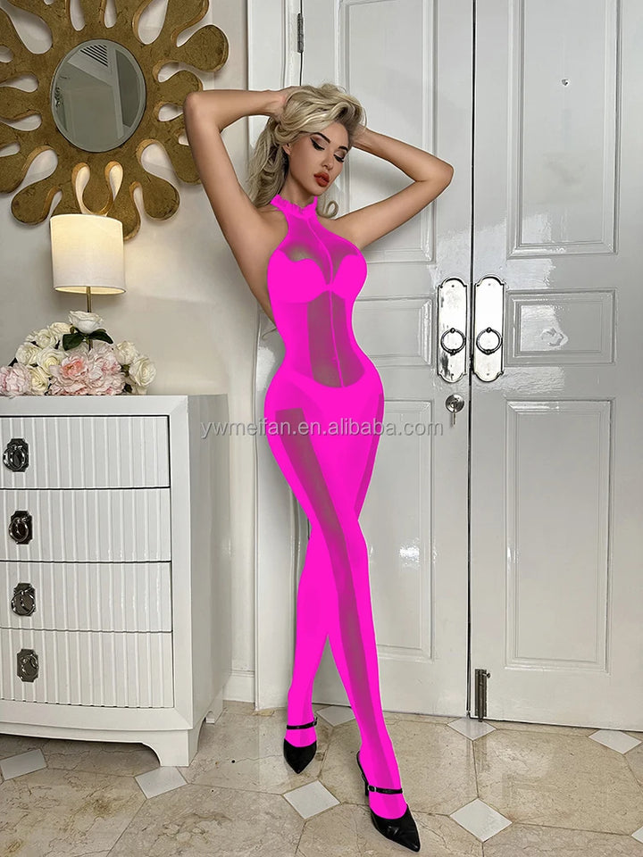Crotchless Body Stocking Pantyhose Women's Sexy Lingerie Sexy Black Lace  Bodystocking Silky Sheer Erotic Bodysuit
