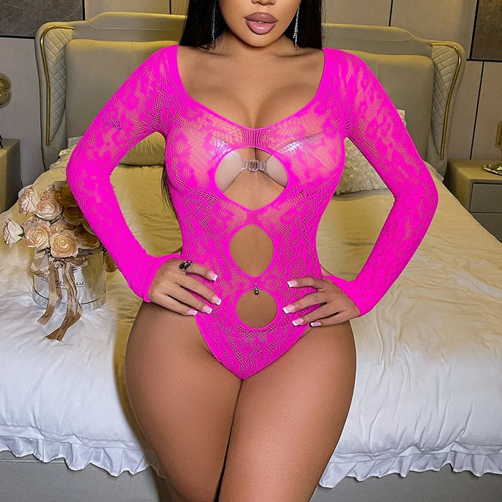 Hot Leopard Mesh Bodysuit for Women's Clothing Full Body Stocking Lingerie Femme Sexy Crotchless Bodystocking Lenceria