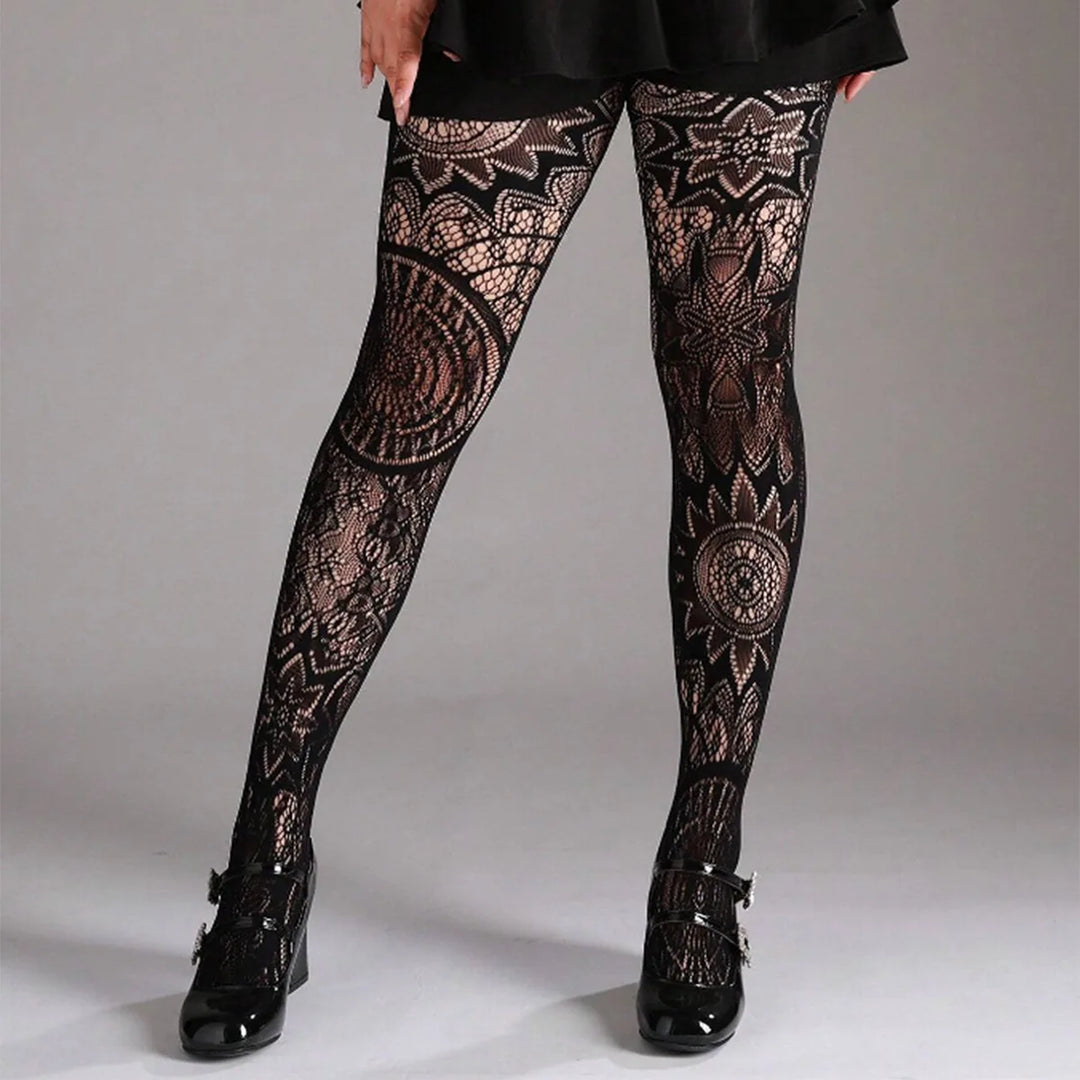 Women's Thin Jacquard Stockings Hollow Abstract Pattern Fishnet Pantyhose Tights Plus Size Transparent Knitted Hosiery