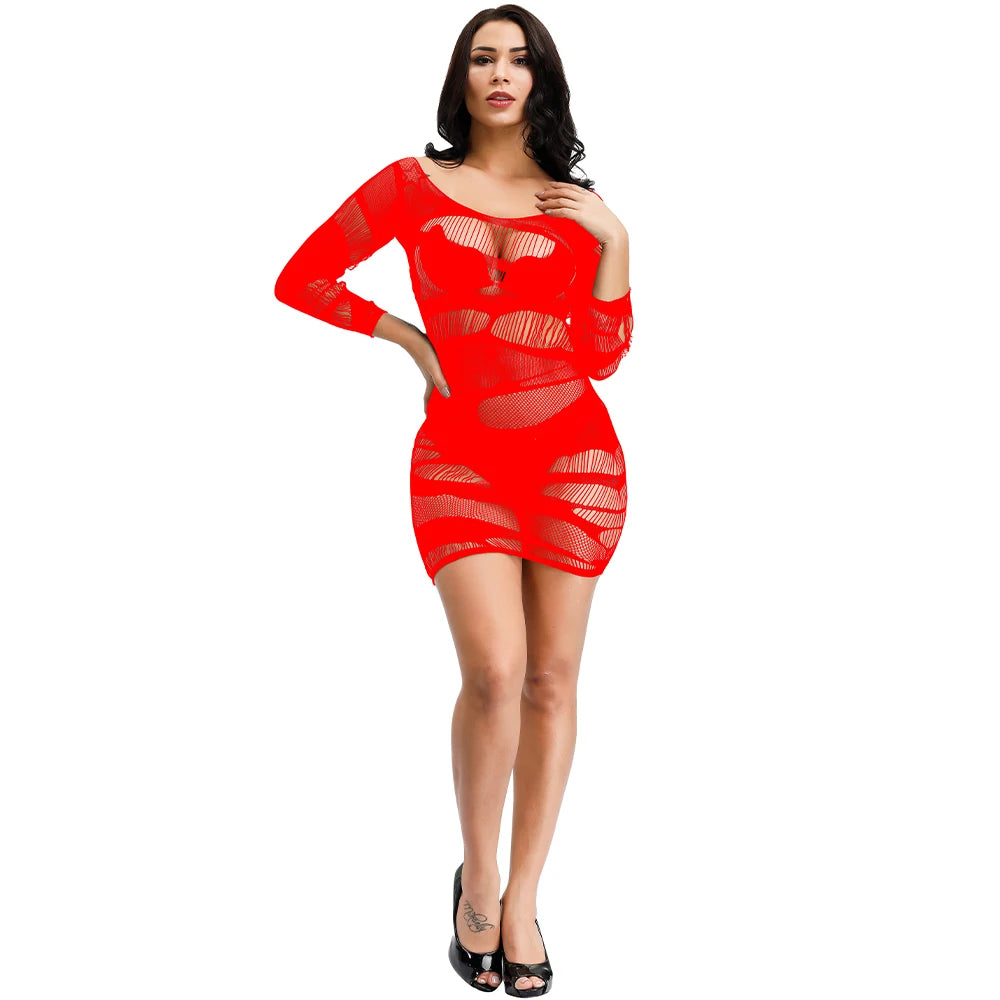 2024 Women Dress Sexy Sheer Open Crotch Body Stocking Tube Fishnet Catsuit Full Body Pantyhose Teddy Underwear