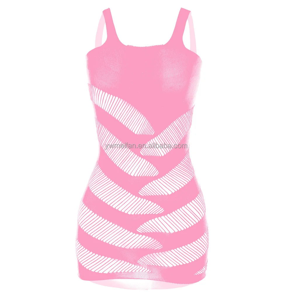 Wholesale Sexy Mesh Lingerie Dress Valentine's Day Sexy Play Suit Zebra Strips Bodysuit Nylon Fishnets Bodystocking