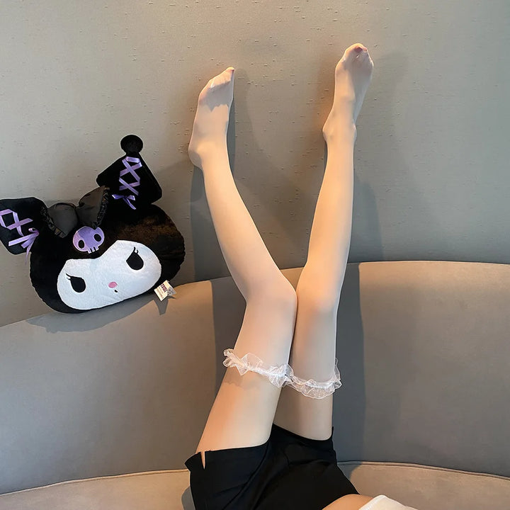 Black Lace Stockings Women Silk Sexy Sheer Lingerie Anti-hook  Seamless Suspender Tights Sheer Erotic Lingerie