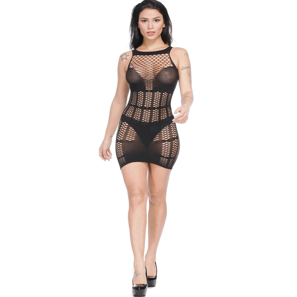 Medias Fishnet Teddy Dress for Women Sexy Body Stocking Lingerie Femme Sexy Erotic Dancewear Strippers Outfit Babydoll