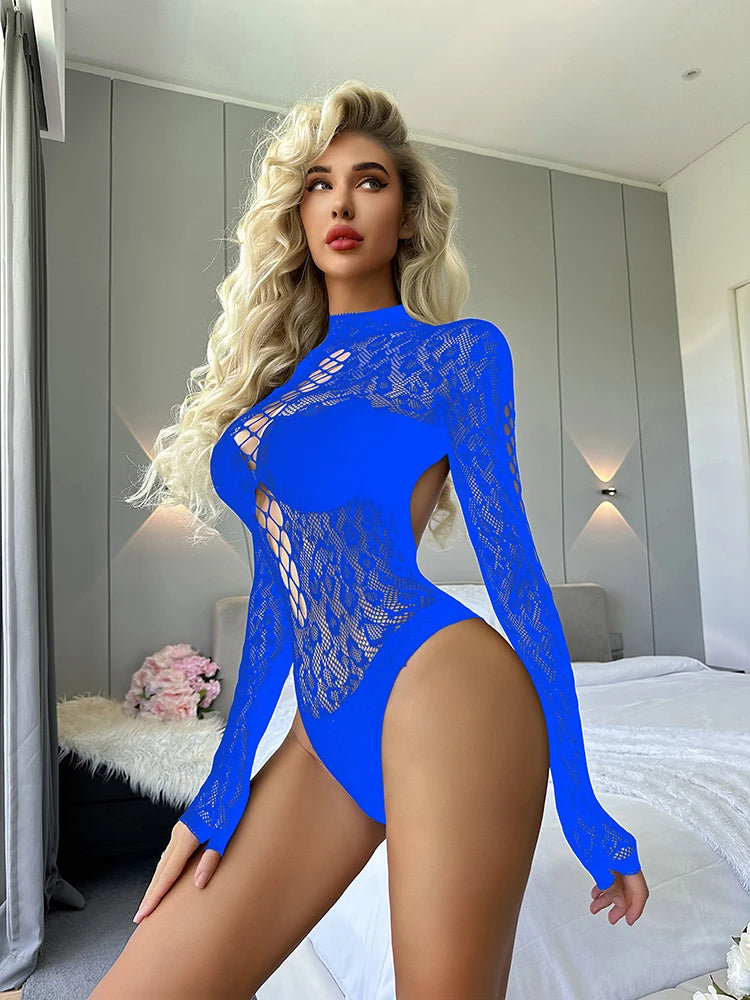 Hot Leopard Mesh Bodysuit for Women's Clothing Full Body Stocking Lingerie Femme Sexy Crotchless Bodystocking Lenceria