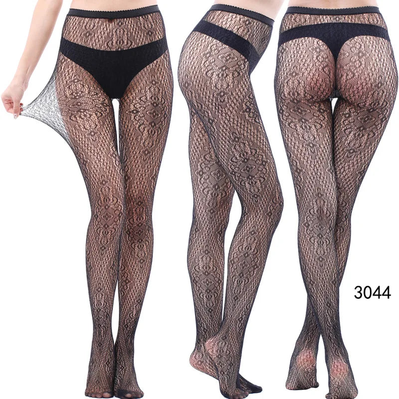 Women Sexy Sexually Single Hole Fishnet Stocking Fine Mesh Single Open Net Front and Rear Open Pantyhose Stocking