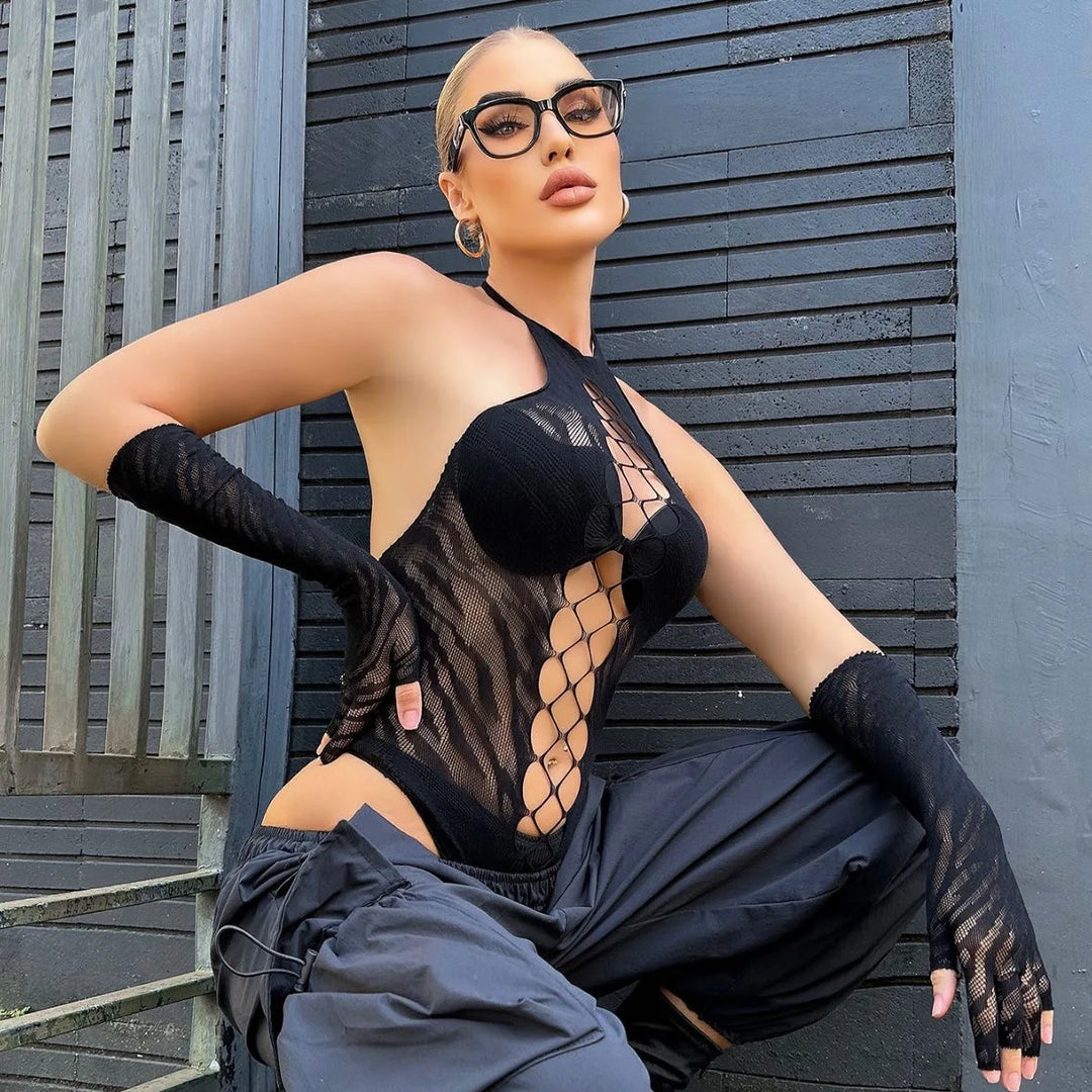 Lingerie Femme 2025 Bodystocking Sexy Exotic One Piece Lace Bodysuit Body Stocking Fishnet Club Party Tops Girls Black