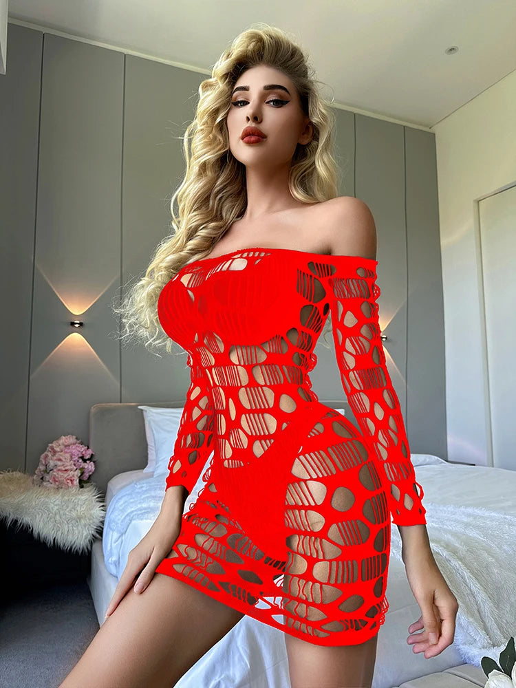 2024 Femme Lingerie Sexy Nylon Bodystocking Women Sexy Erotic Lingerie Stockings Hollow Out Rainbow Fishnets Dress