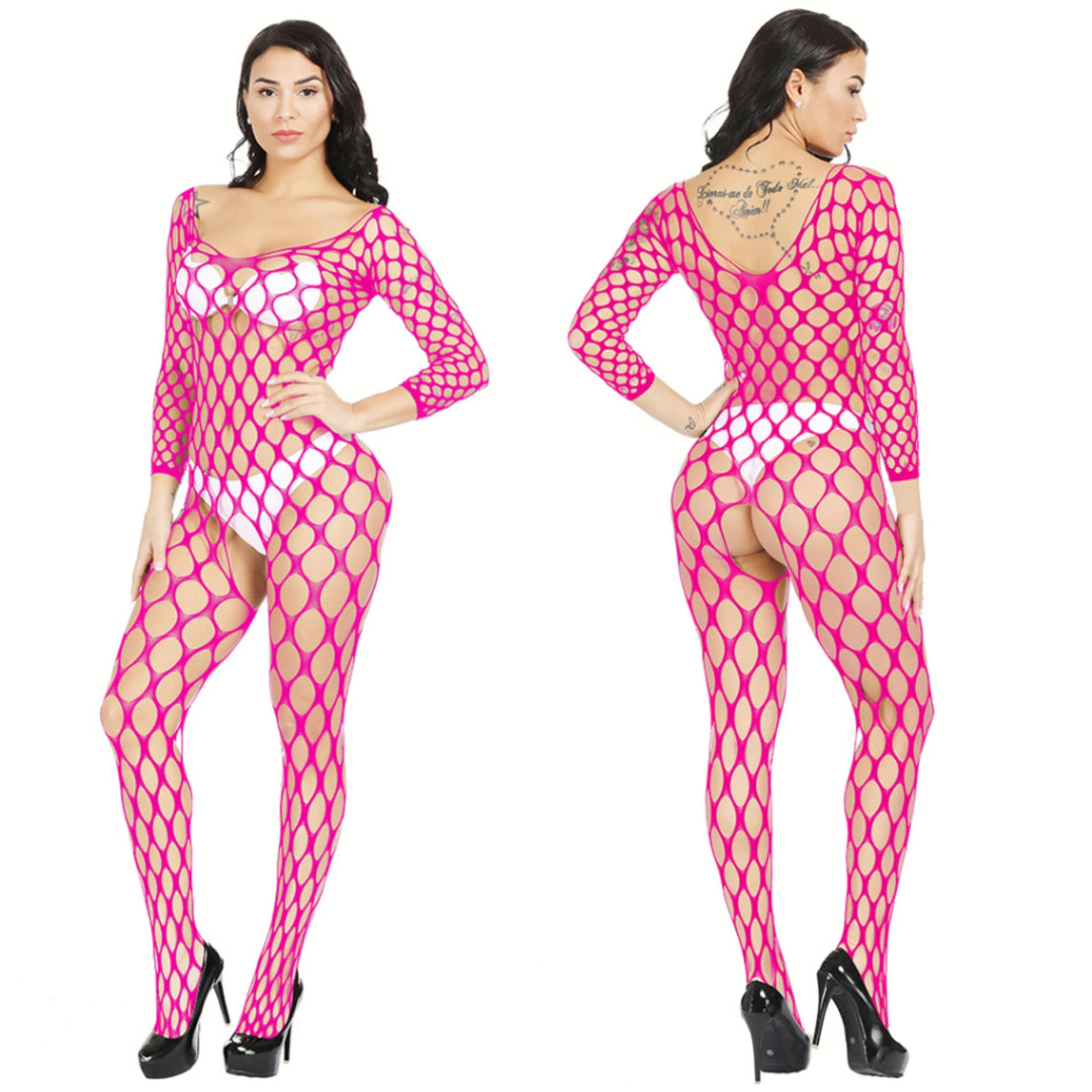 Popular Women's Sexy Long Sleeve Mesh Sheer Bodysuit Fishnets Nylon Stockings Full Body Women's Erotic Black Bodysuit