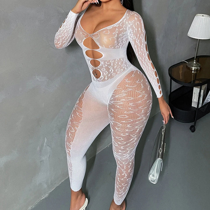Woman Sexy Plus Size Body Stockings Mesh Sheer Transparent Bodystocking Long Sleeve Bodysuit Fishnet Pantyhose/Tights