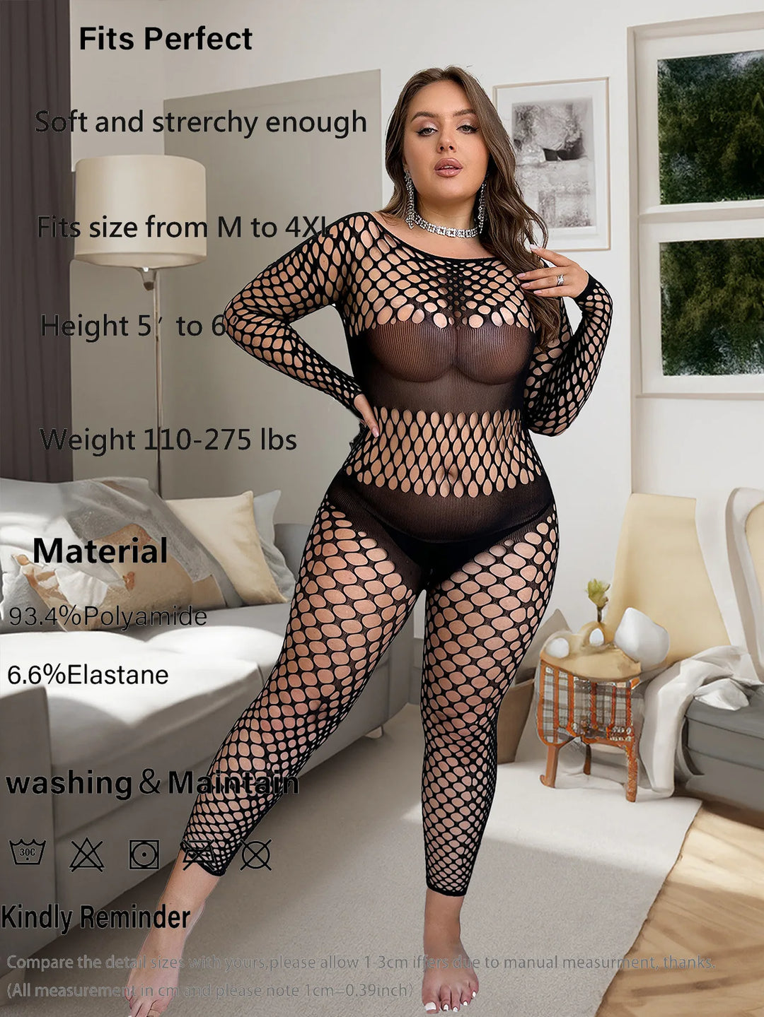 Wholesale Sexy Long Sleeve One Piece Jumpsuit Full Body Stocking for Women Transparent  Bodysuit Fishing Net Club Wear K098