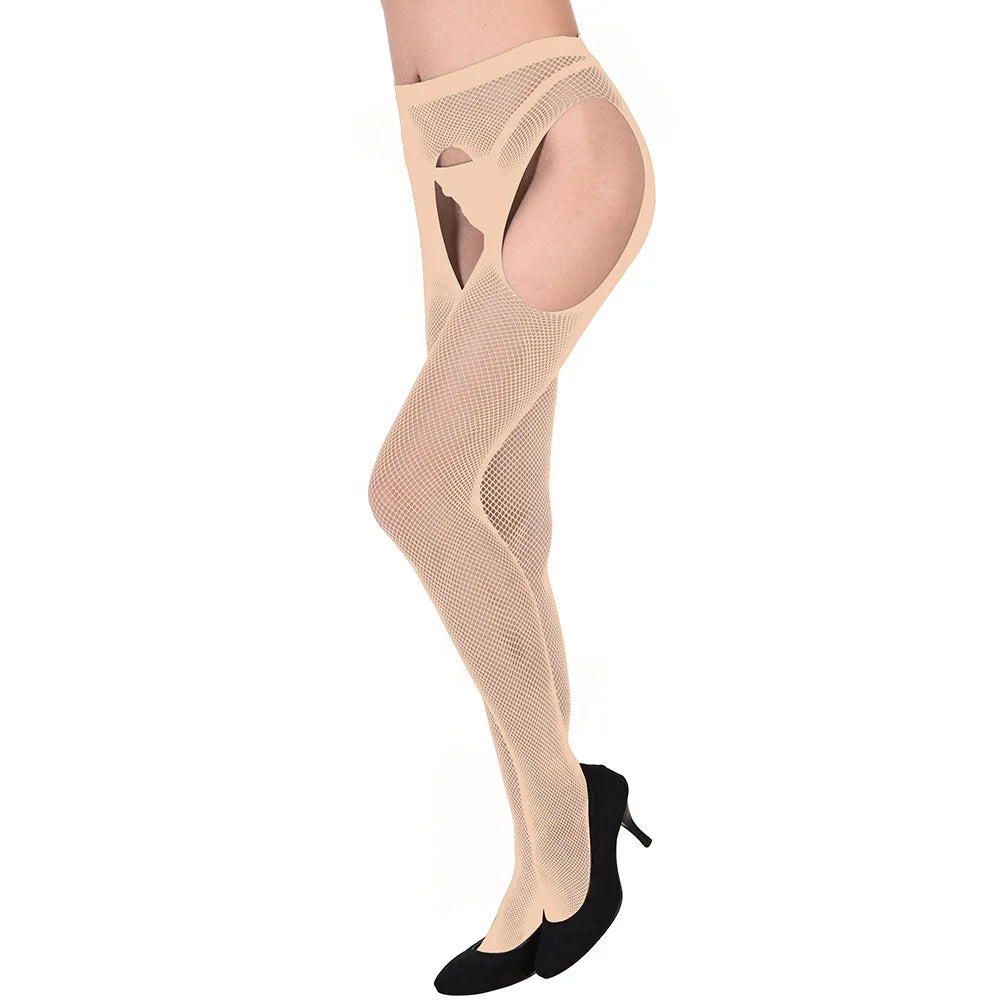 Wholesale 70D Fishnet Tights Four Sides Open Crotch Sexy Erotic Body Stockings Women's Nylon Hosiery Pantyhose White